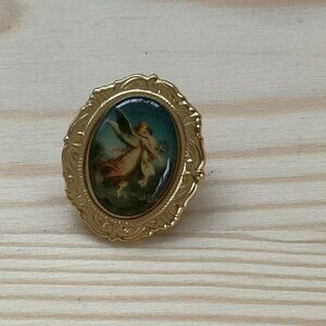 Vintage Gold-Tone Angel Lapel Pin Brooch With Detailed Frame